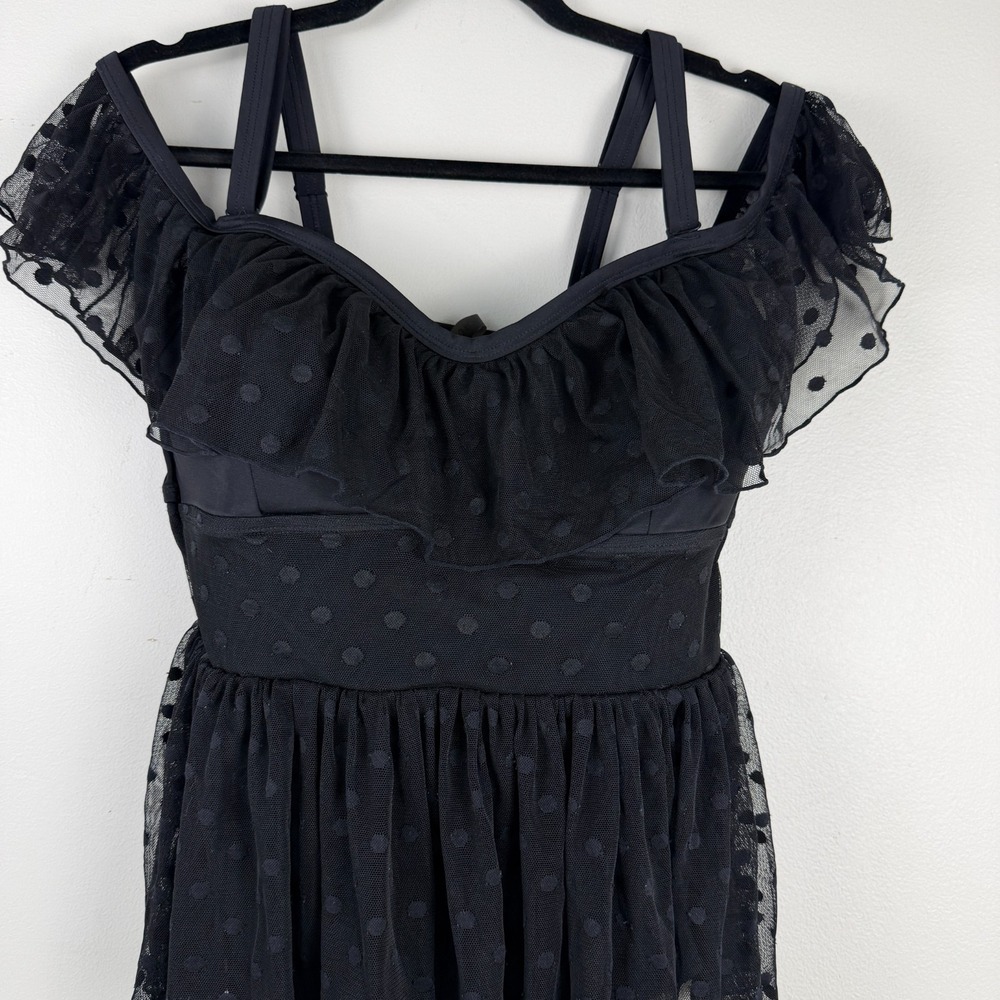 Torrid Swimsuit Women's L (0) Black Polka Dot Mesh Sleeveless Ruffled One Piece - Picture 5 of 13